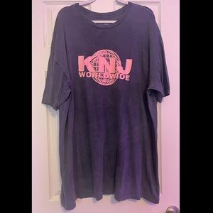 KNJ Worldwide Vintage Navy Blue Pink Tee